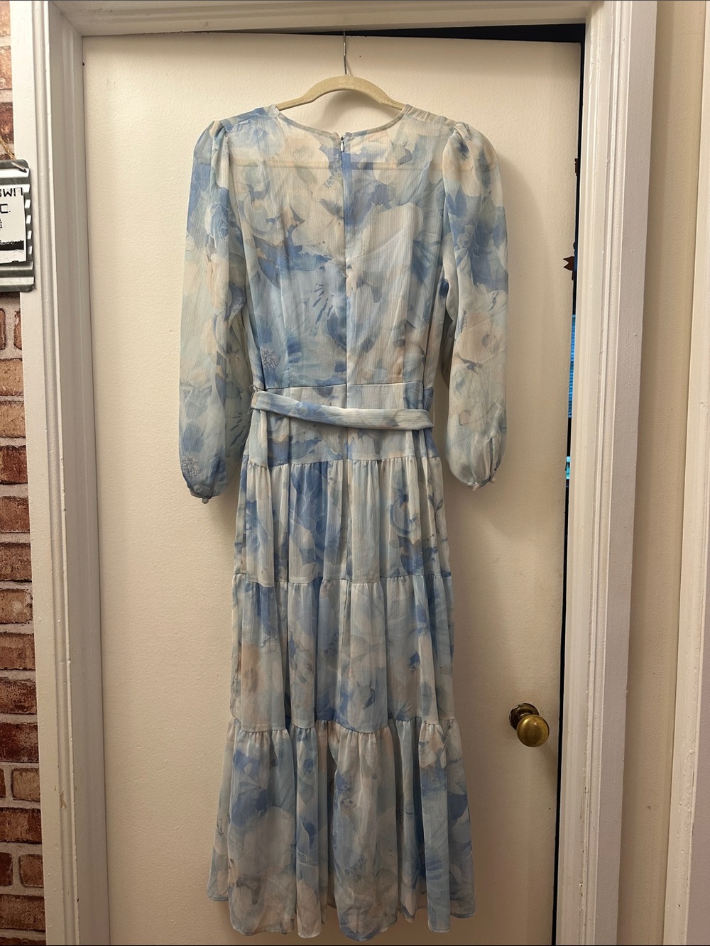Light Blue Floral Maxi Dress with Belt - Picture 2 of 2